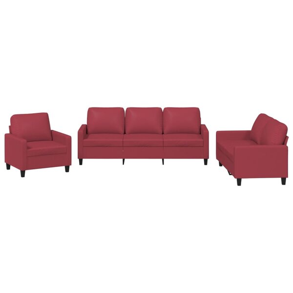 vidaXL Ensemble de canapés 3 Pièces et coussins Rouge bordeaux Similicuir