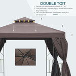 Tonnelle barnum style colonial double toit toiles latérales amovibles 2 95L x 2 95l x 2 65H m chocolat noir