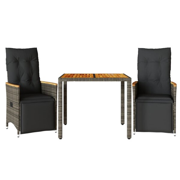 vidaXL Ensemble de bistro de jardin 3 Pièces coussins gris poly rotin