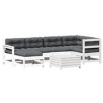 vidaXL Salon de jardin 7 Pièces avec coussins blanc bois de pin massif