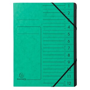 Trieur Agrafé Avec Élastiques Intérieur Noir 12 Compartiments - A4 - Vert - X 10 - Exacompta