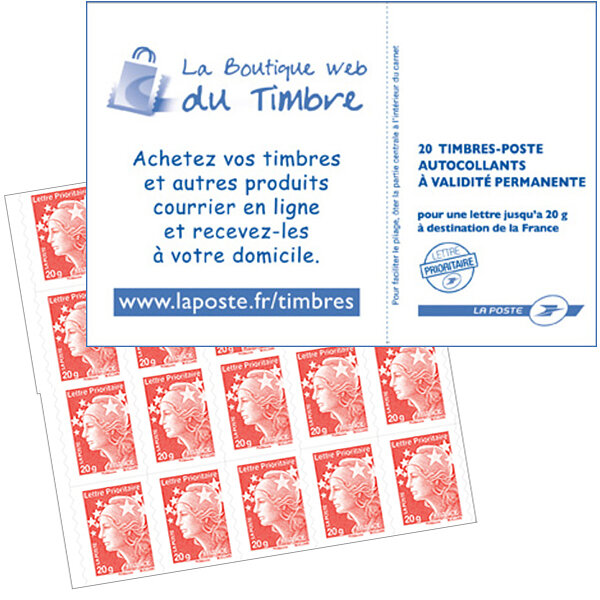 Carnet de 20 timbres Marianne Rouge 20g TVP