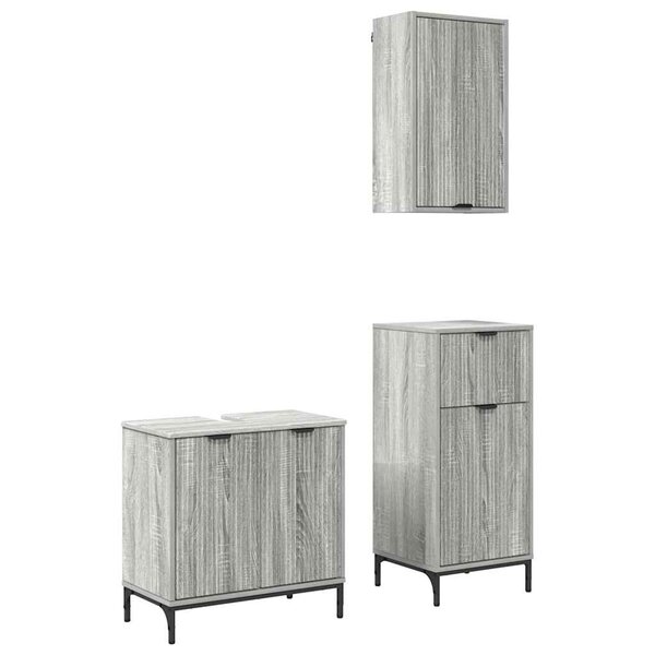 vidaXL Ensemble de mobilier de salle de bain Plaid 3 Pièces Sonoma gris