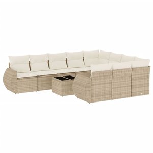 vidaXL Salon de jardin 11 Pièces avec coussins beige résine tressée
