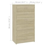 vidaXL Buffet avec 6 tiroirs Chêne sonoma 50x34x96cm Bois d'ingénierie