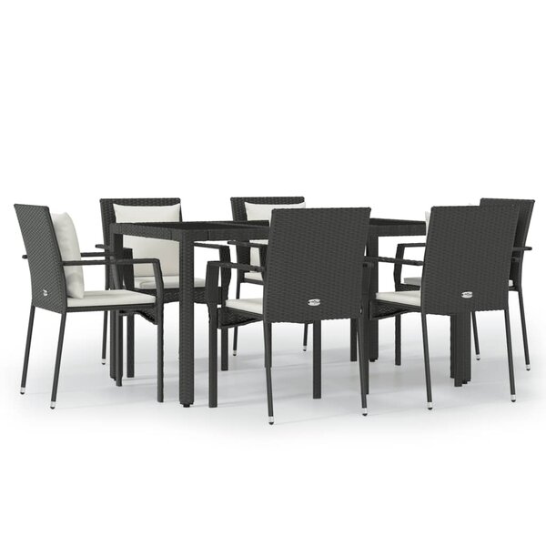 vidaXL Ensemble à manger de jardin coussins 7Pièces Noir Résine tressée