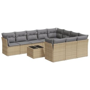 vidaXL Salon de jardin 11 Pièces avec coussins beige résine tressée