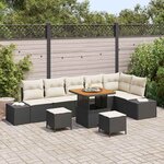 vidaXL Ensemble de canapé de jardin avec coussin 9 Pièces Noir Poly rotin