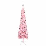Vidaxl arbre de noël mince avec led et boules rose 240 cm