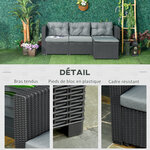 Ensemble salon de jardin 2 pièces canapé 3 places + pouf 7 coussins déhoussables inclus PP imitation rotin tressé gris