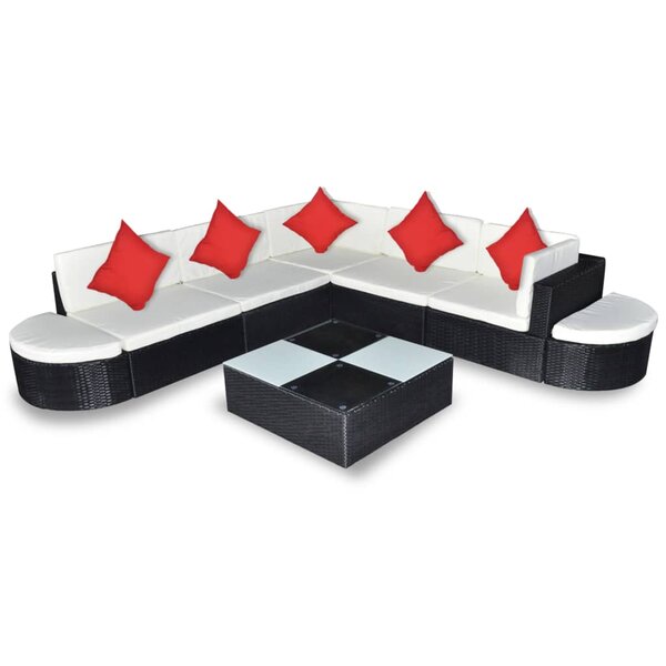 vidaXL Salon de jardin 8 Pièces avec coussins résine tressée noir