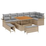 vidaXL Ensemble de canapé de jardin 9 Pièces Beige polyrotin