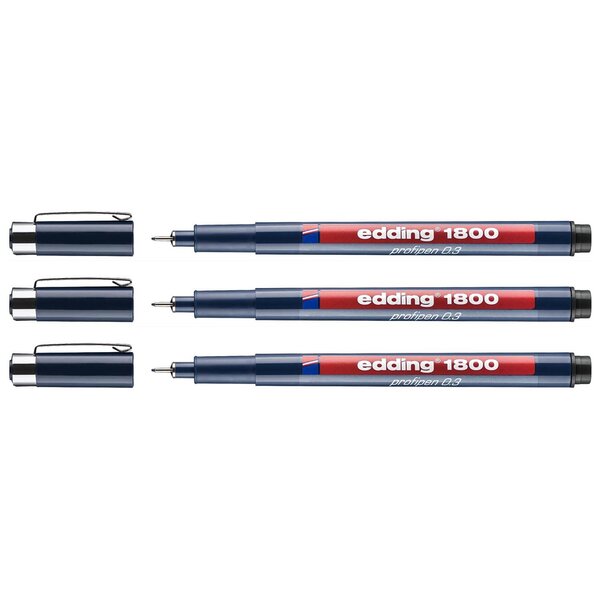 Feutre Fin de Précision 1800 Noir Pointe Fine (0.3) 0 35 mm x 3 EDDING