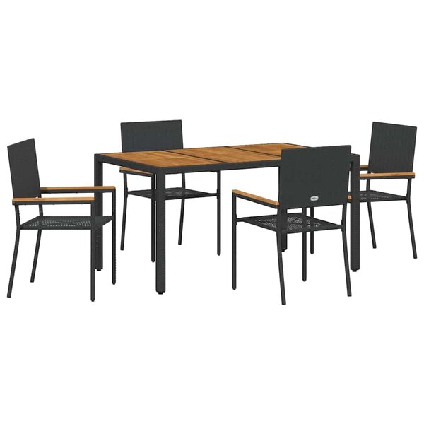 vidaXL Ensemble de salle à manger pour jardin 5 Pièces Noir polyrotin