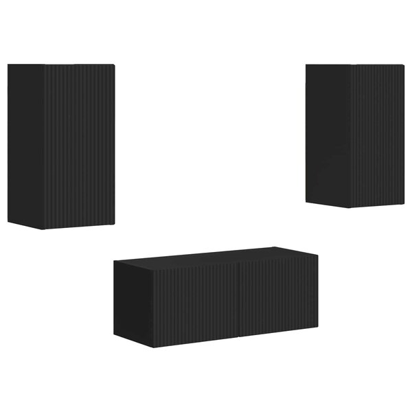 vidaXL Ensemble meuble TV Montage mural 2 Pièces Noir Bois d'ingénierie
