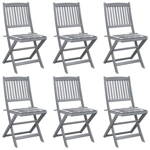 vidaXL Chaises pliables d'extérieur lot de 6 et coussins Bois d'acacia