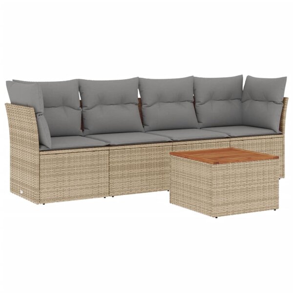 vidaXL Salon de jardin avec coussins 5Pièces mélange beige résine tressée
