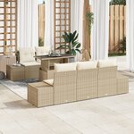 vidaXL Ensemble de Canapés de Jardin 6 Pièces avec Coussins Beige Poly Rattan