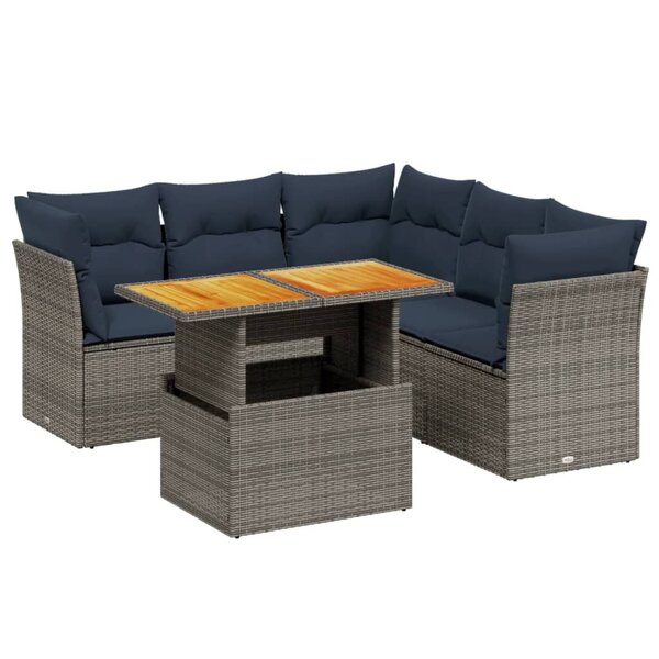 vidaXL Salon de jardin 5 Pièces avec coussins gris résine tressée