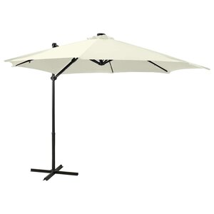 vidaXL Parasol de jardin en porte-à-faux et mât et lumières LED sable