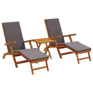 vidaXL Chaise longue inclinable et pliable 3 pc Bois d'Acacia Massif