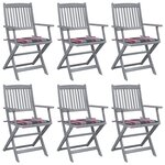 vidaXL Chaises pliables d'extérieur 6 Pièces avec coussins Bois d'acacia