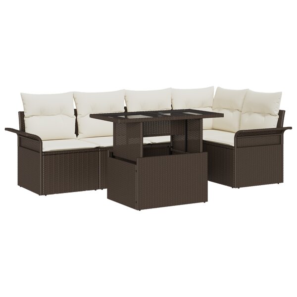 vidaXL Ensemble de canapés de jardin 6 pièces en poly rotin marron avec coussins