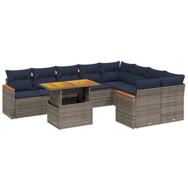 vidaXL Salon de jardin 10 Pièces avec coussins gris résine tressée