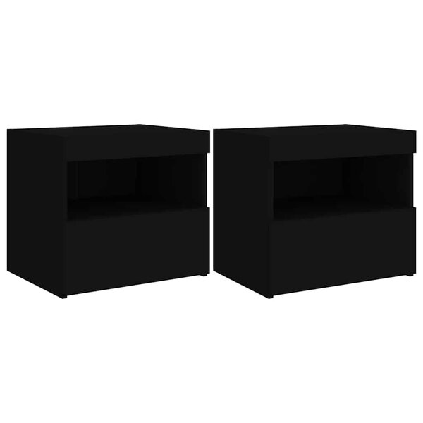 vidaXL Tables de chevet avec lumières LED 2 Pièces noir 50x40x45 cm