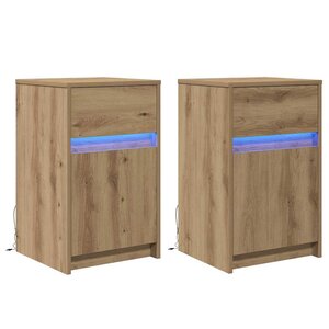 vidaXL Armoire de chevet LED 2 Pièces chêne artisanal 38 x 34 x 61 cm