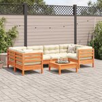 vidaXL Salon de jardin 7 Pièces avec coussins cire marron bois pin massif