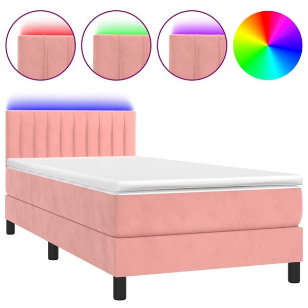 vidaXL Sommier à lattes de lit avec matelas et LED Rose 90x200 cm