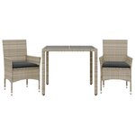 vidaXL Ensemble à manger de jardin avec coussins 3 Pièces rotin et verre