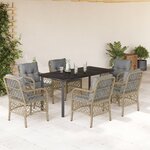 vidaXL Ensemble à manger de jardin coussins 7 Pièces mélange beige rotin