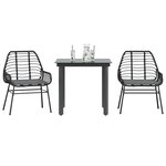 vidaXL Ensemble à manger de jardin et coussins 3 Pièces noir rotin verre