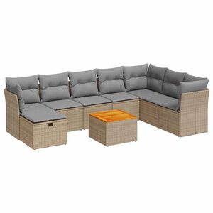 vidaXL Salon de jardin avec coussins 9 Pièces beige résine tressée