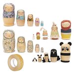 5 poupées russes Matriochkas en bois + masking tape doré à paillettes 5 m