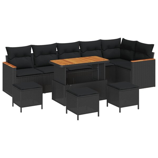 vidaXL Ensemble de canapé de jardin 10 Pièces Noir polyrotin