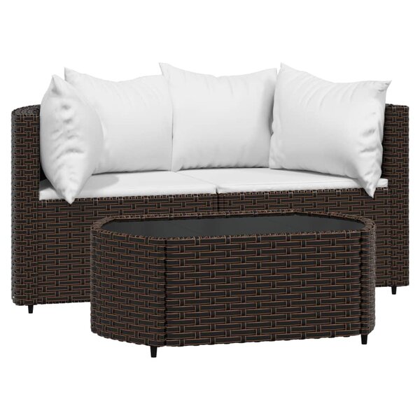 vidaXL Salon de jardin 3 Pièces avec coussins marron résine tressée
