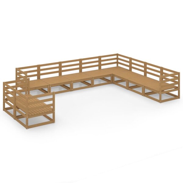 vidaXL Salon de jardin 10 Pièces marron miel bois de pin massif
