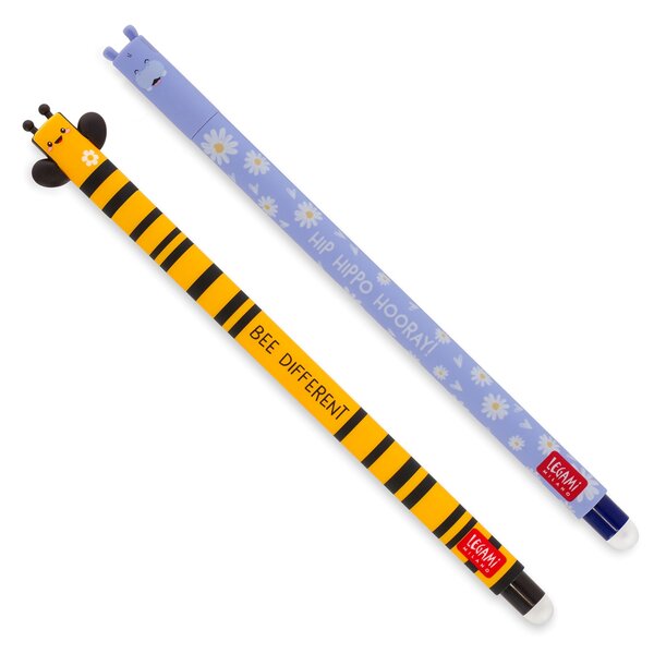 Legami EP0028 EP0029 - Lot de 2 stylos à encre gel effaçable - Hippo et Bee