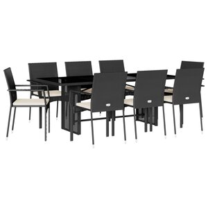 vidaXL Ensemble à manger de jardin 9Pièces coussins noir résine tressée
