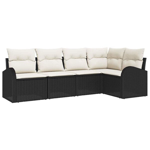 vidaXL Ensemble de canapé de jardin avec coussin 5 Pièces Noir Poly rotin