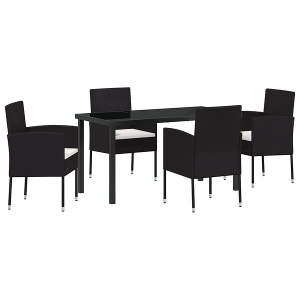 vidaXL Ensemble de salle à manger de jardin de 5 pièces avec coussins Noir Rattan Poly