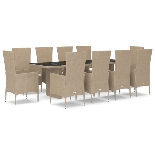 vidaXL Ensemble à manger de jardin et coussins 11 Pièces beige poly rotin