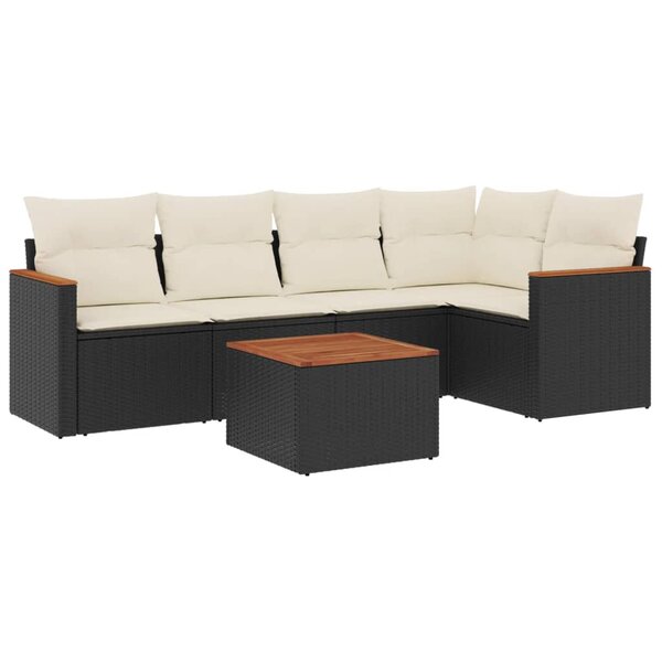 vidaXL Salon de jardin 6 Pièces avec coussins noir résine tressée
