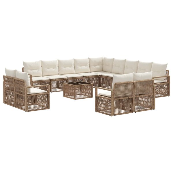 vidaXL Ensemble de canapé de jardin 14 Pièces Beige polyrotin