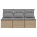 vidaXL Canapé de jardin avec coussins 3 places beige résine tressée