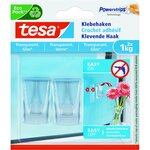 Pack 2 Crochets Adhésifs Powerstrips Transparent 1Kg Pour Verre x 3 TESA