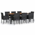 vidaXL Ensemble à manger jardin 9Pièces et coussins noir résine tressée